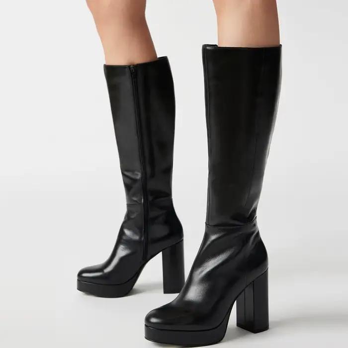 Bottes élastiques serrées à plateforme épaisse pour femmes, semelle optique punk, mi-mollet, à enfil