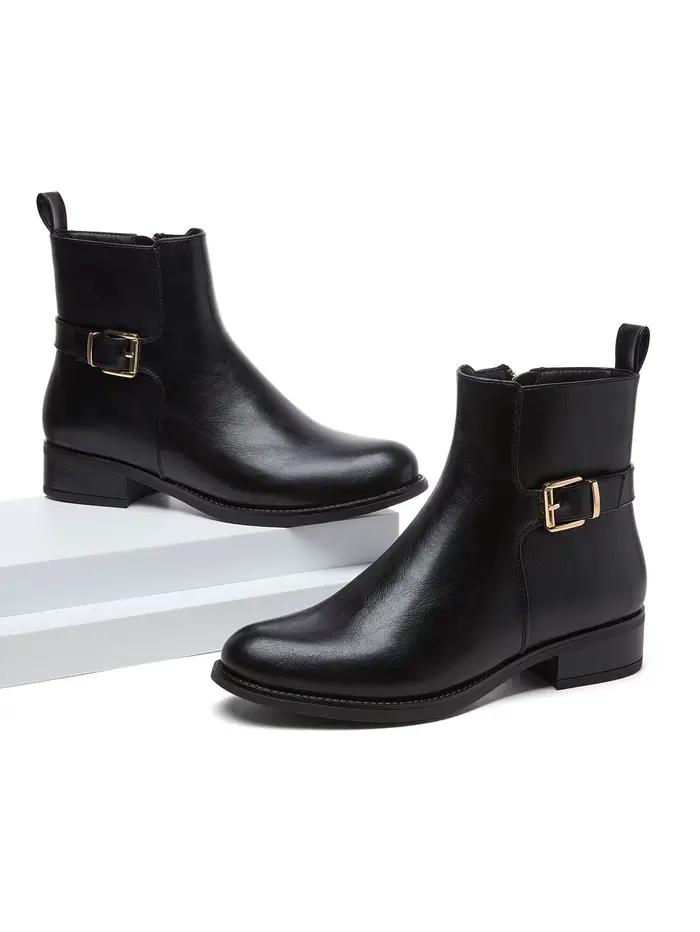 Nouvelles bottes Chelsea courtes pour femmes, couleur unie, haut de gamme, talon épais, amincissante