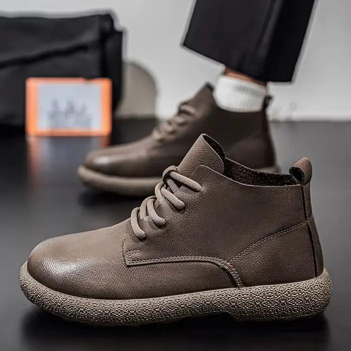 Chaussures Designer Bottines en cuir marron pour hommes avec design à lacets de style rétro et semel