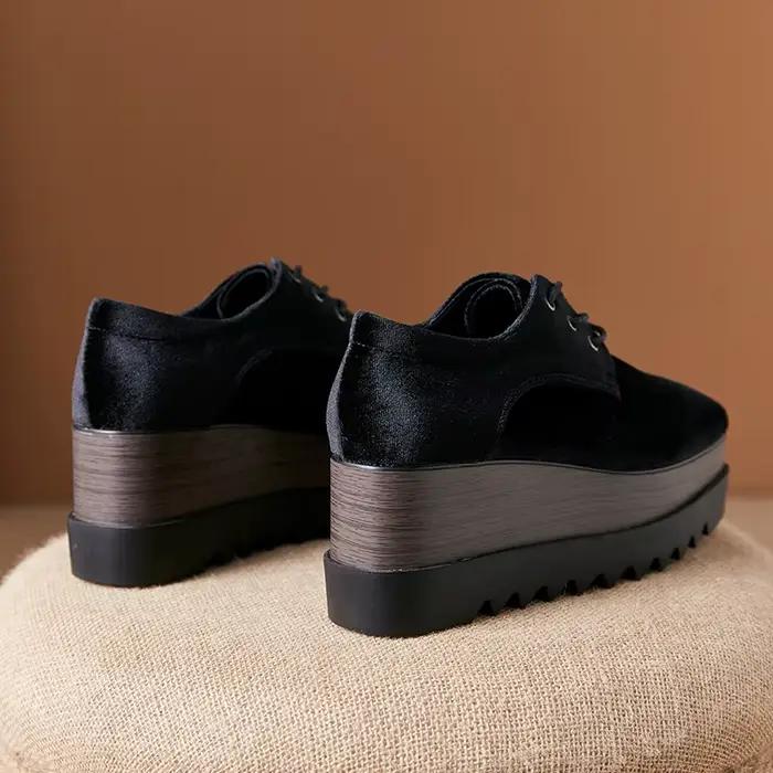 Creepers-Chaussures à plateforme en daim noir pour femmes, Escarpins pour dames, Designer Square Par