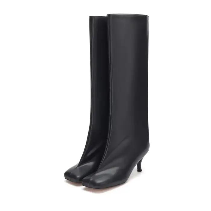 Bottes hautes en daim pour femmes, mollet large, bout carré, Stiletto, chaussures d'équitation chics
