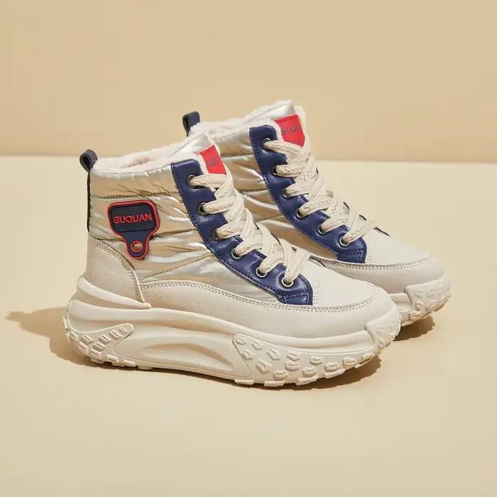 Bottines à plateforme pour femmes, chaussures courtes en peluche, bottes en fourrure à lacets, à la 