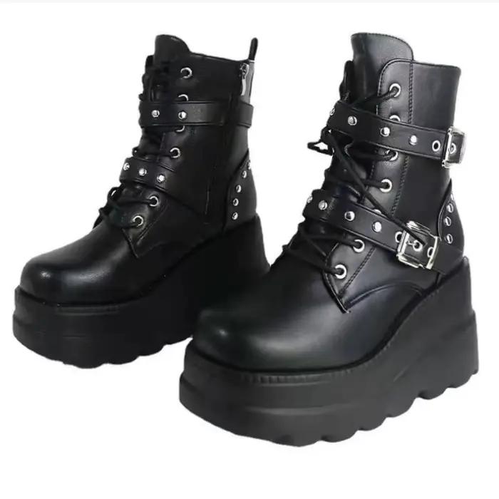 Bottines confortables à lacets et bout rond pour femme, chaussures d'extérieur à plateforme antidéra