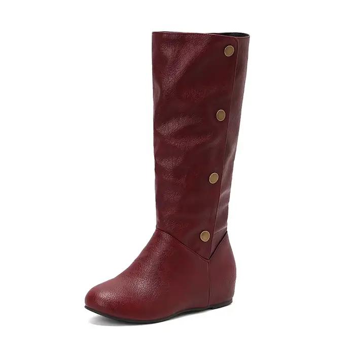 Femmes bottes 2025 hiver nouvelle mode décontracté mi-mollet bottes bout rond boucle grande taille 3