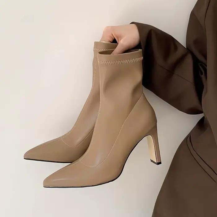 Bottines à talons hauts pour femmes, chaussures courtes élégantes à bout pointu, à la mode, Style de
