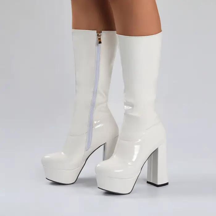 Bottes mi-tube pour femmes, imprimé léopard, plateforme Sexy, talon haut et épais, mi-mollet, fermet