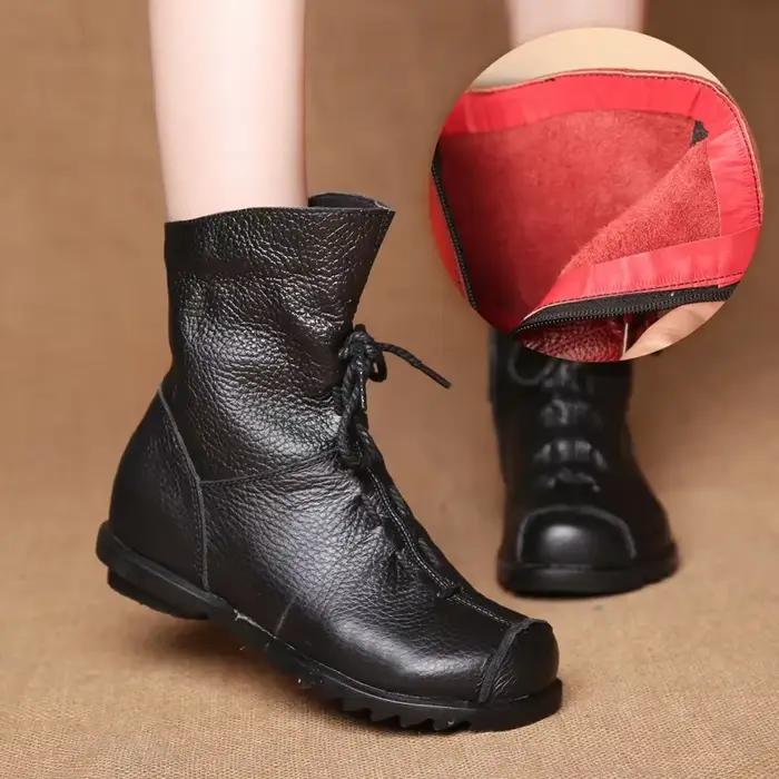 Femmes chaussures rétro Original en cuir bottes courtes bottes en cuir chaud automne et hiver nouvel
