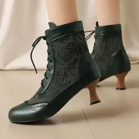 2025 hiver nouvelle mode victorienne bout pointu bottines pour femmes dentelle couture Punk à lacets
