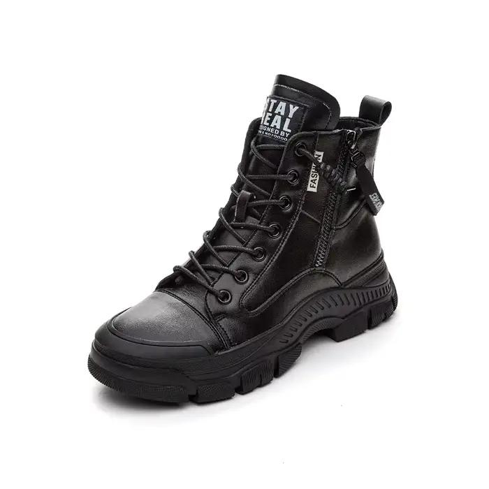 Chaussures de printemps et d'automne en cuir véritable pour femmes, bottines à semelle épaisse, bott