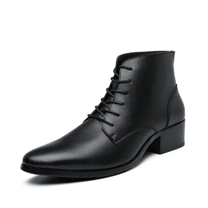 Bottes de rinçage en cuir pour hommes, bottes rondes Parker, bottes d'affaires à lacets, mode