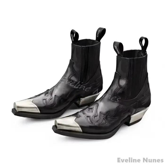 Bottines Chelsea rétro à tête de fer et fond épais pour femmes, bout carré, en cuir noir, extensible