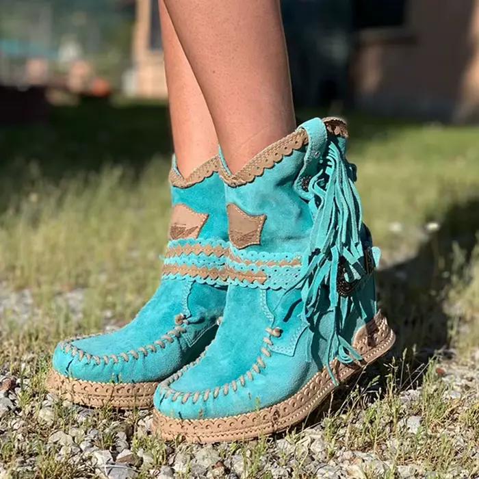 Bottines courtes brodées à semelle épaisse pour femme, nouveau style automne-hiver, avec pompon et m