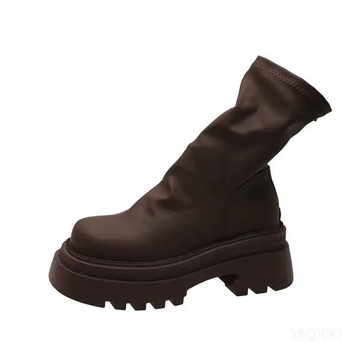 À la mode polyvalent à talons épais bottes courtes femmes printemps automne décontracté minimaliste 