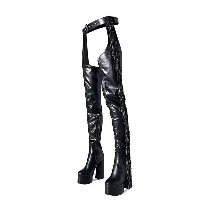 2025 gland noir côté fermeture éclair sur les bottes au genou 36-47 plate-forme imperméable tête ron