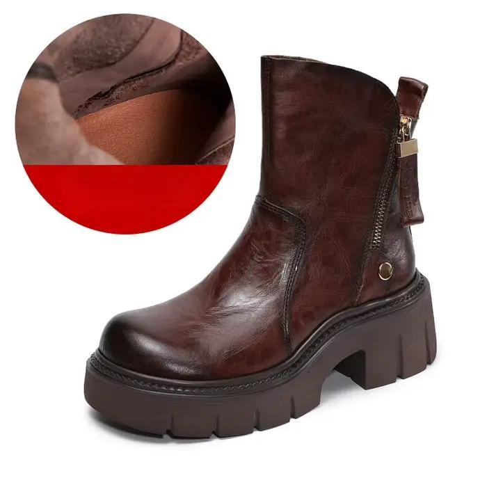 Bottines à talons hauts épais pour femmes, Style britannique, faites à la main, Design de luxe rétro