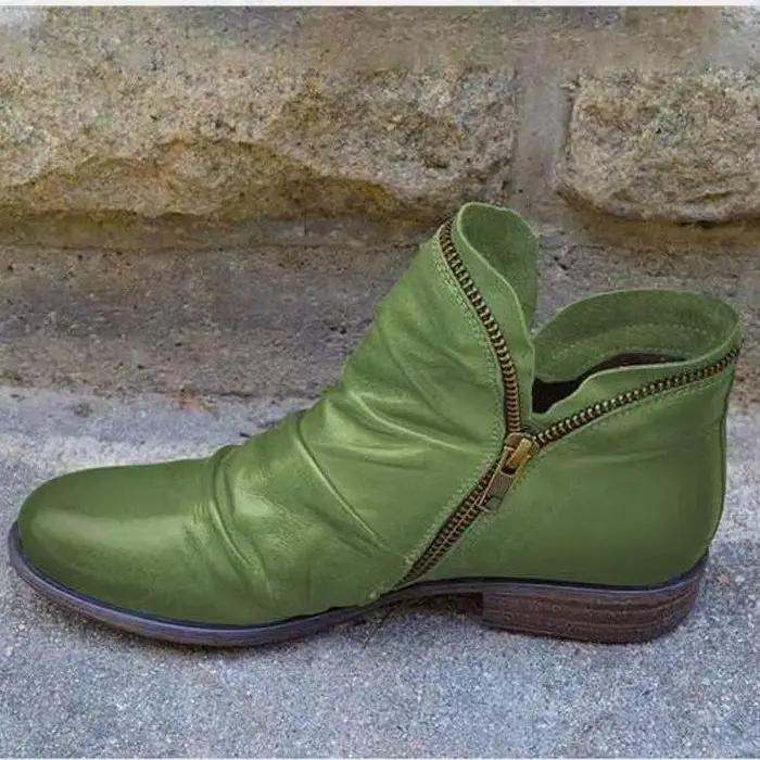 Bottines en cuir PU pour femmes, bottines de style rétro avec fermeture éclair latérale, tendance, c