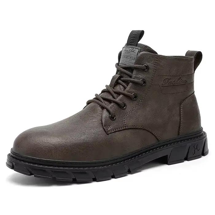Bottines d'hiver en cuir pour hommes, bottines d'extérieur légères, montantes, décontractées, bottes