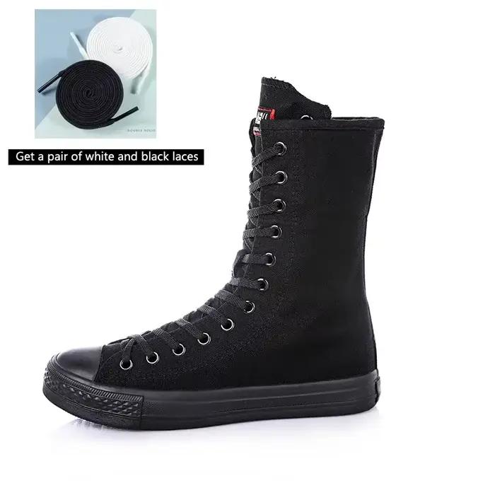 Ryamag-Bottes en toile mi-mollet pour femme, chaussures plates à fermeture éclair, baskets confortab