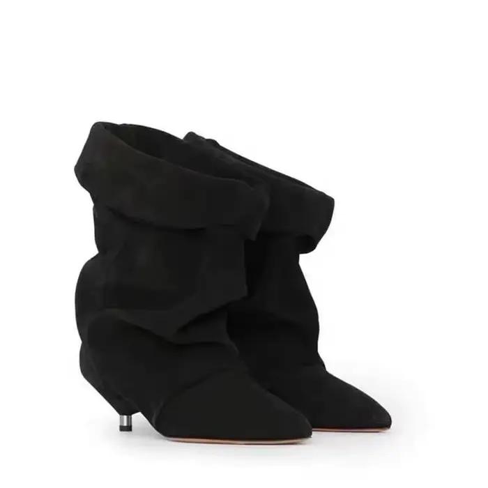 Nouvelles Bottes Courtes à Talon Fin pour Femme Automne-Hiver 2026, Bottes Pointues à Tube Large Pli