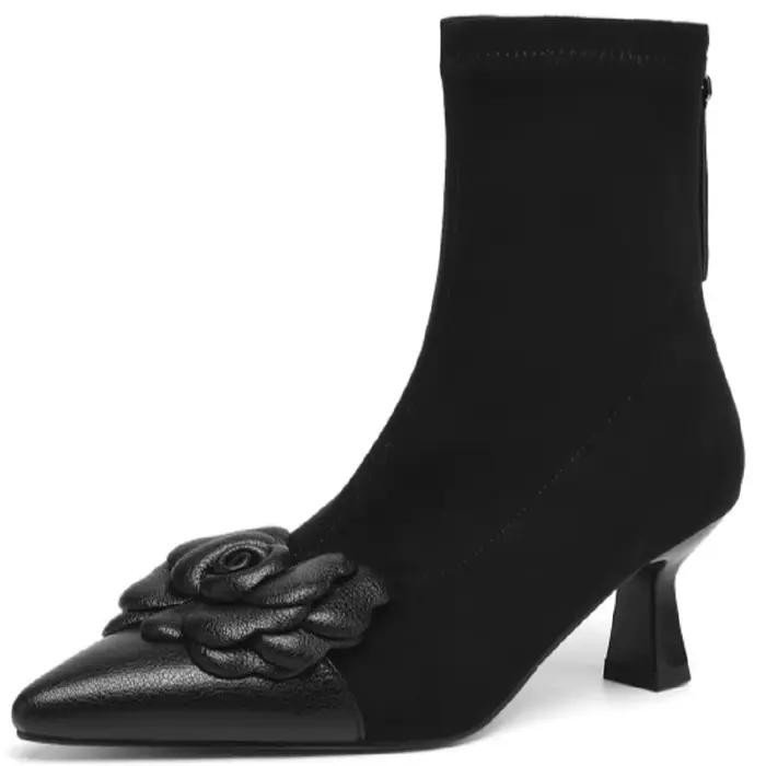 【JOCHEBED HU】 bottines élastiques faites à la main mi talons femmes bottes bottes courtes hiver mode