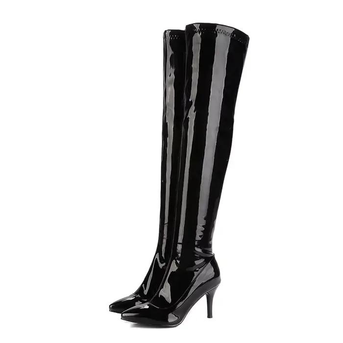 Cuissardes hautes pour femmes, rouge, blanc, noir, mode, bottes brevetées, Sexy, fermeture éclair, b