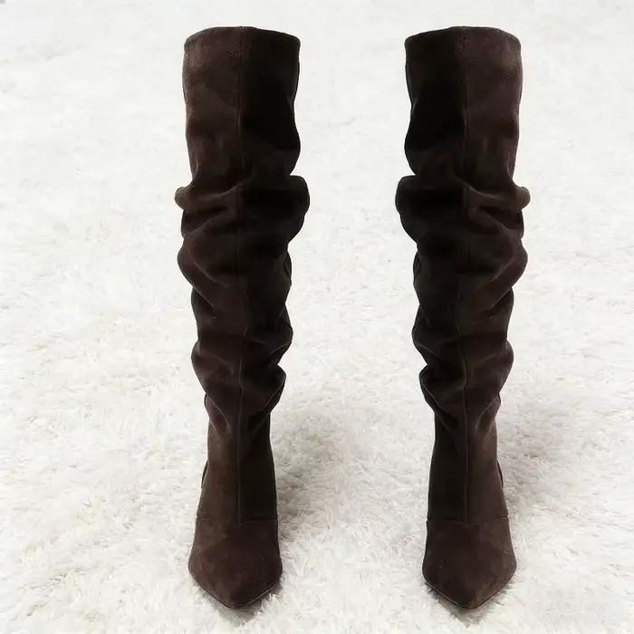 Haute qualité Faux daim bottes femmes mode bout pointu chaton talon conception bottes automne Vintag