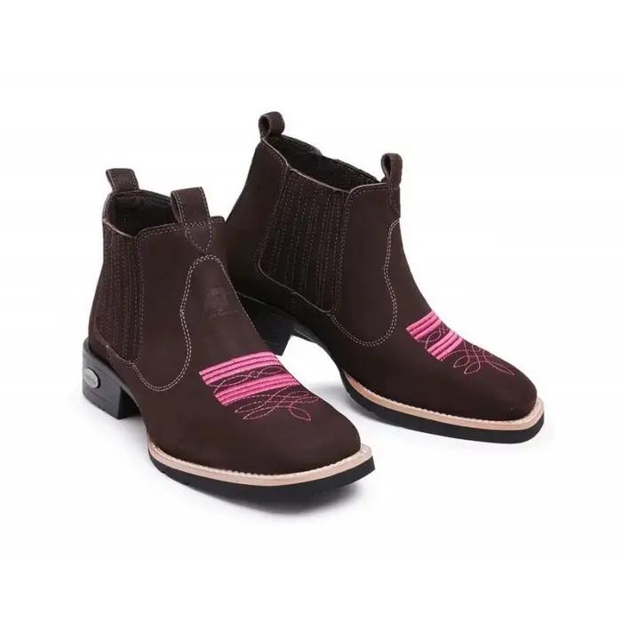 Bottines Chelsea en daim marron pour homme, style western, brodées, avec côtés élastiques et bout ca