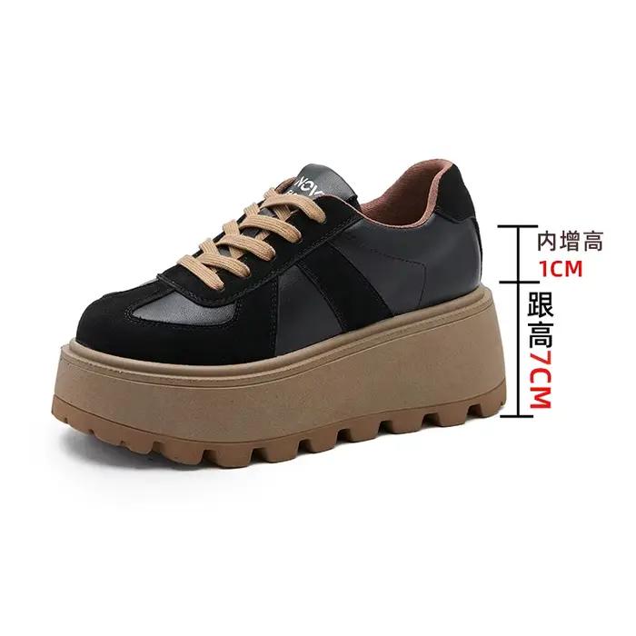 Fujin-Bottines en cuir véritable microcarence pour femme, 8cm, chaussures plates et épaisses, respir