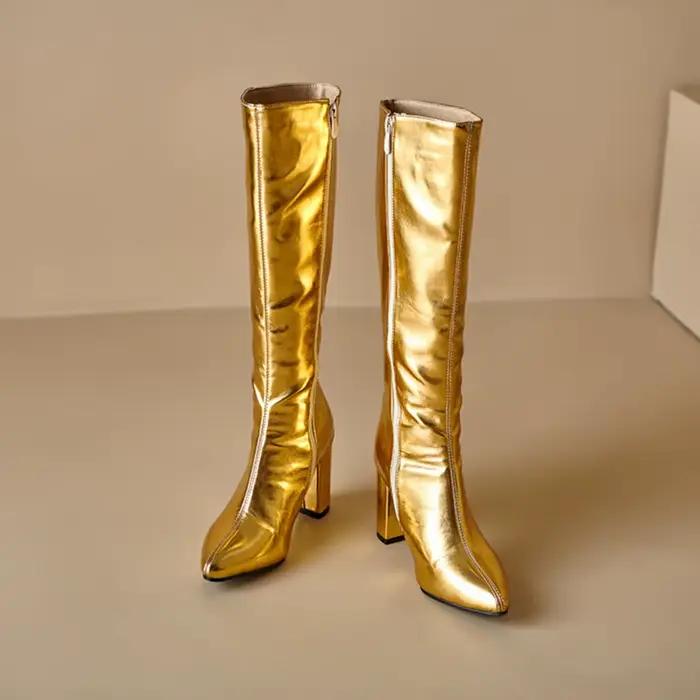 Bottes hautes en cuir à talons hauts pour femme, chaussures chaudes et Sexy, mode, fermeture éclair 