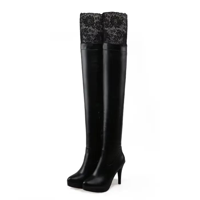 BLXQPYT Botas Mujer automne hiver genou bottes hautes femmes Sexy dentelle concepteur talons hauts c