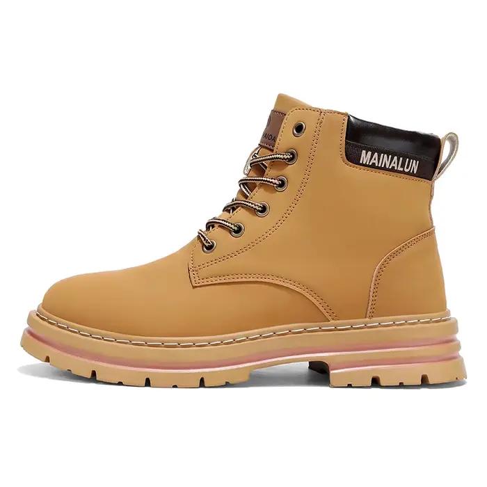 Classique hommes bottes hautes de haute qualité bottes en cuir jaune mode baskets d'extérieur hommes
