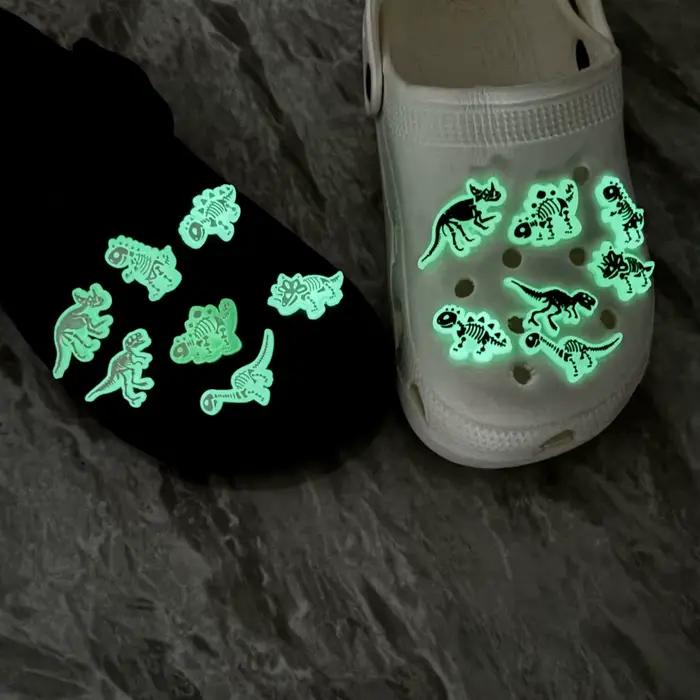 Breloques lumineuses pour chaussures de jardin en PVC, 14 pièces, chaussures de dinosaure fluorescen