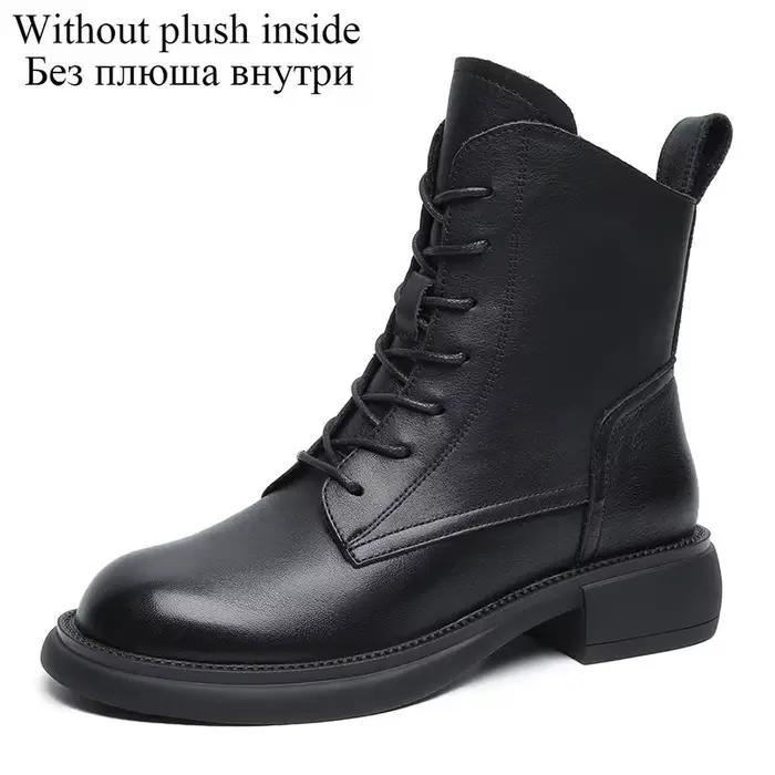 DRKANOL rétro femmes bottes automne hiver bout rond talon plat véritable cuir de vache Style de rue 