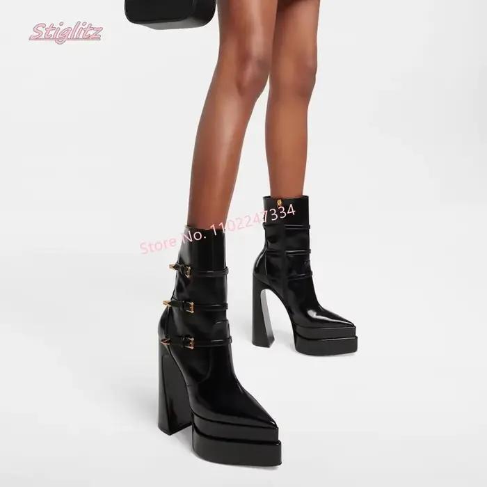 Bottes de rinçage à plateforme noire pour femmes, chaussures à glissière latérale, Parker pointu, ma