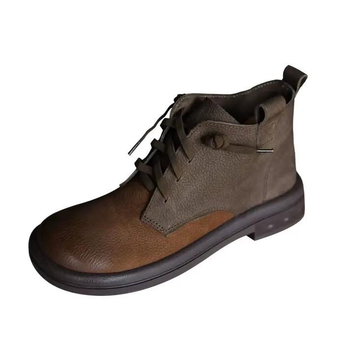 Bottes classiques rétro en cuir de vachette de qualité supérieure, couleur unie, semelle plate et so