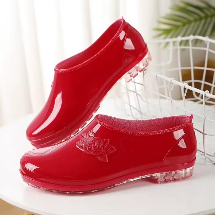 Nouvelles chaussures de pluie basses pour femmes, couleur unie, courtes, imperméables, antidérapante