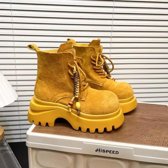 Rétro femmes botte mode en cuir souple plate-forme botte exquise tête ronde bottines pour femme conc