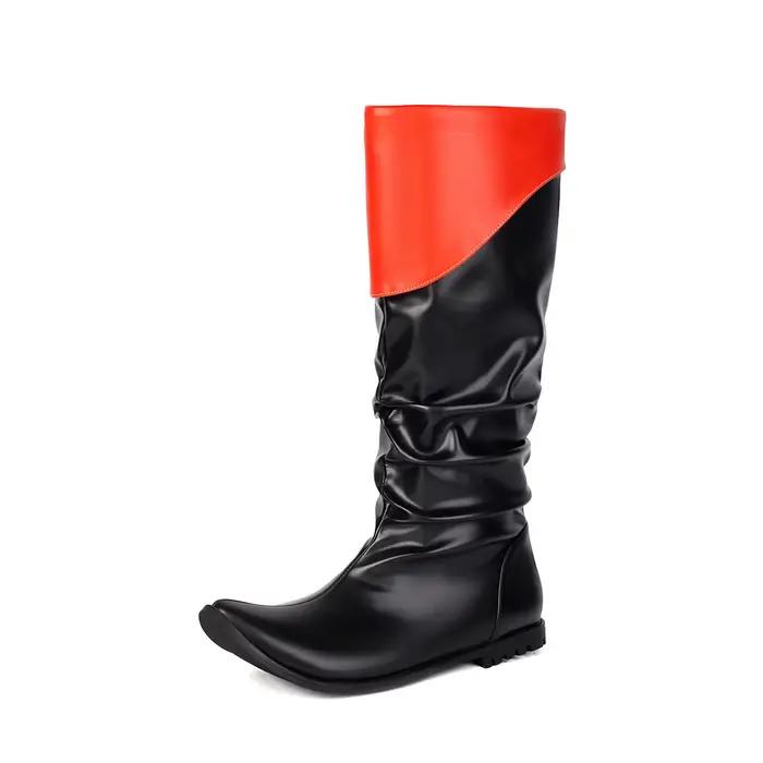 Bottes de pirate médiévales pour hommes, bottes pointues plissées en cuir PU, bottes de chevalier vi