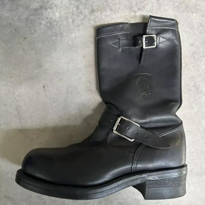 Bottes de travail noires pour homme, mi-mollet, style ingénieur, avec sangle de fixation, à bout lar