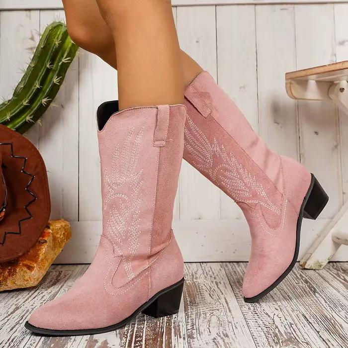 Bottes de cowboy occidentales brodées vintage pour femmes, bottines d'automne et d'hiver à bout rond