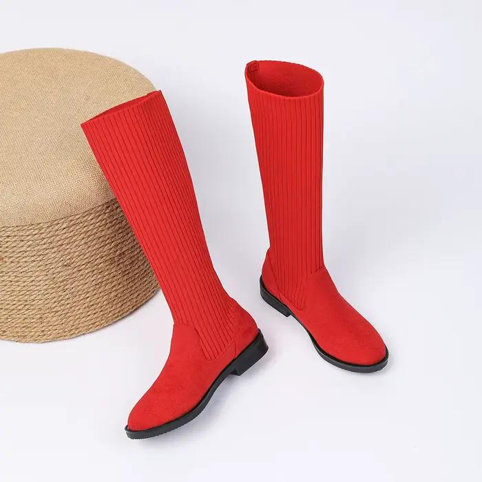 Bottes pour femmes 2025, nouvelles bottes plates confortables et décontractées à rayures
