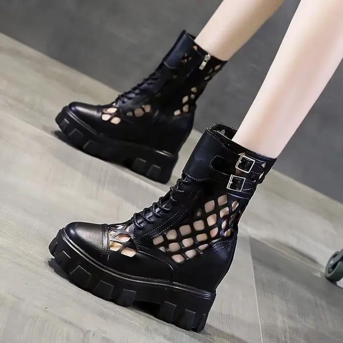 Bottes de rinçage à plateforme pour femmes, baskets épaisses en maille respirante, talons hauts de 1