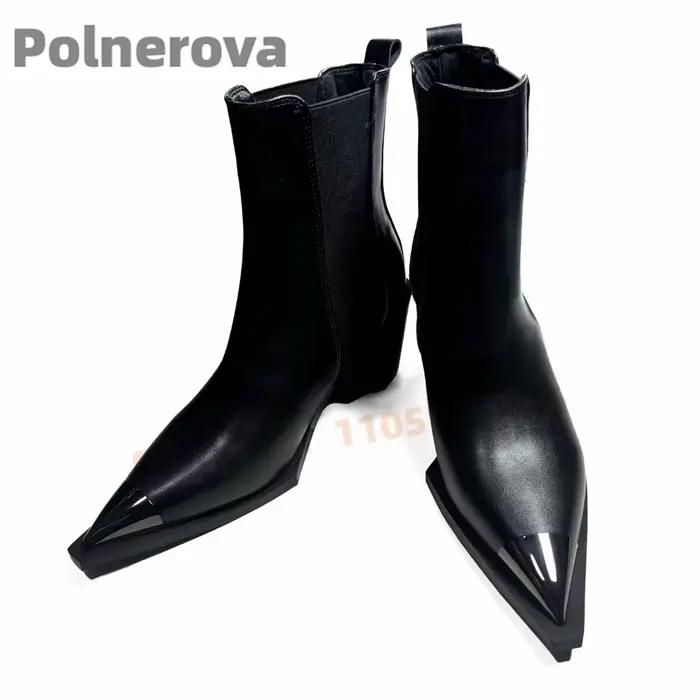 Bottes de travail en métal à bout pointu pour femmes et hommes, bottes à la cheville élastiques et f