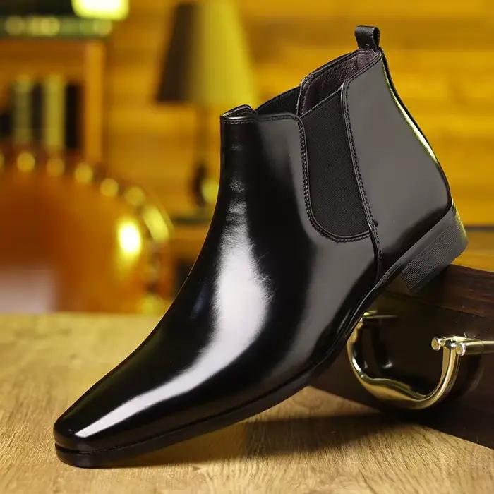Nouvelles Bottines Chelsea Montantes pour Hommes en Cuir, Style Britannique Décontracté, à Enfiler a