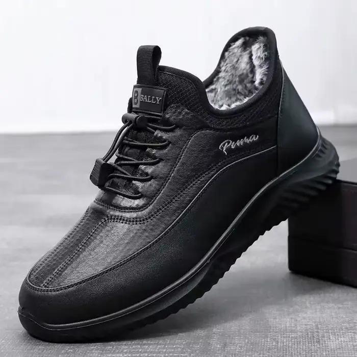 Bottes pour hommes pour l'extérieur 2025 mode hiver chaussures en cuir antidérapantes en coton botte