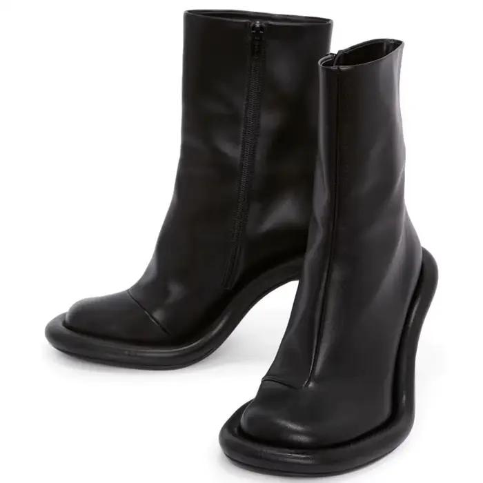 Bottes courtes en denim à fermeture éclair latérale pour femmes, chaussures à plateforme, talon aigu