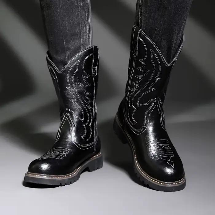 Mode hommes bottes De Cowboy nouvelle broderie Vintage chevalier bottes hiver hommes bottes De neige