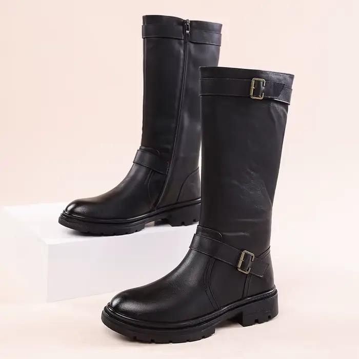 Bottes hautes britanniques en cuir noir pour hommes, bottes de moto de styliste, bottes de travail d