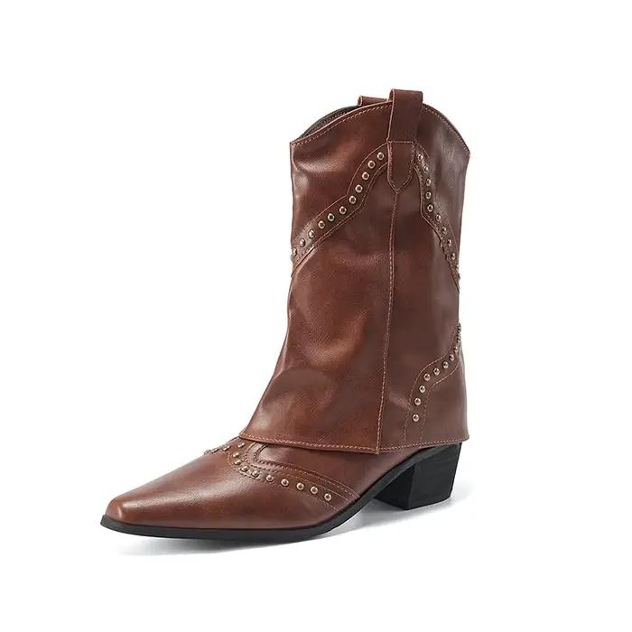 Bottes courtes rétro faites à la main pour femmes, design printemps-automne-hiver, bottes à rivets s