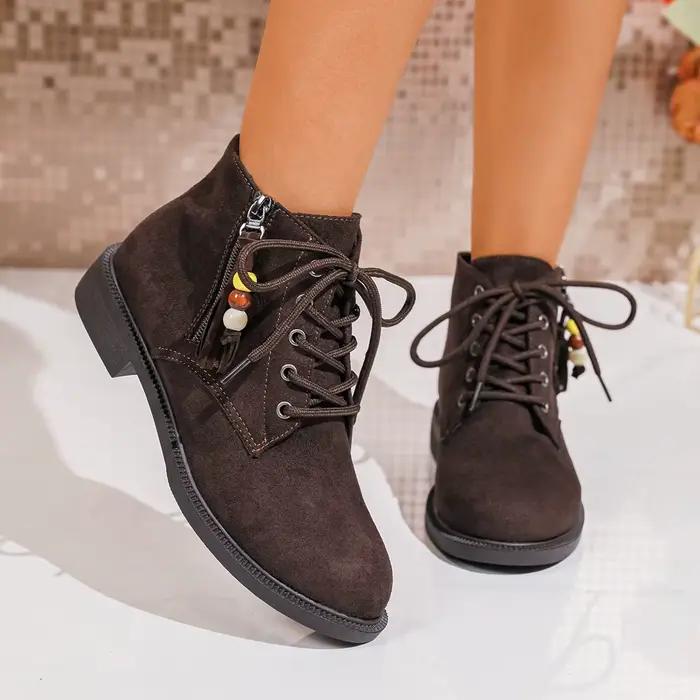 Automne femmes bottines 2025 nouvelles chaussures à lacets décontractées dames bout rond bottines fe